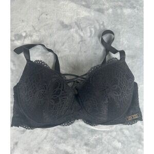 XOXO Bra Women 36D Black Lace Push Up Underwire Lace-Up Detail 6239-70